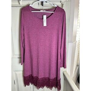 Miyang Long Sleeve Maroon Dress With Crochet Lace Bottom Sz L NWT